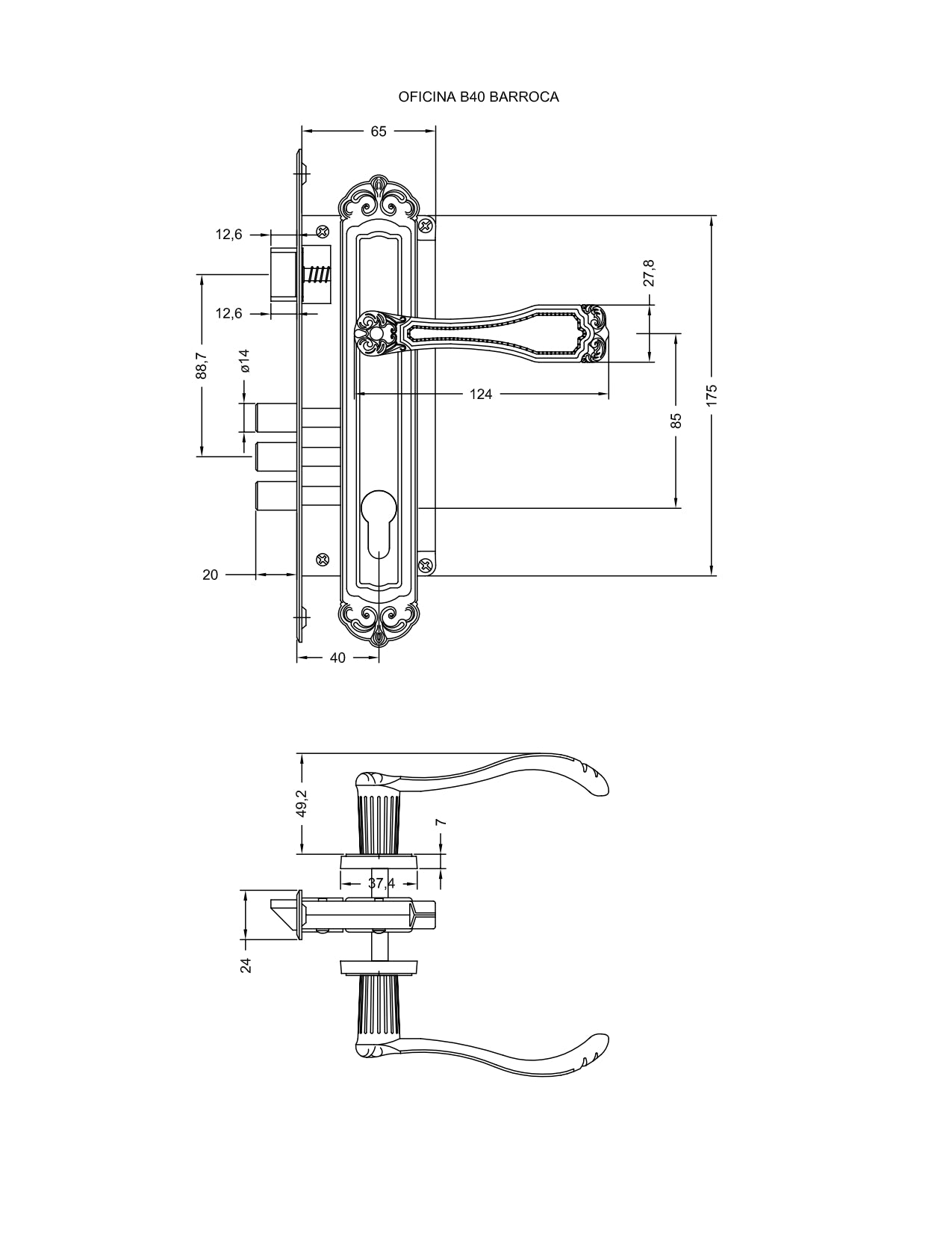 Cerradura Embutida Barroca B40 Oficina | Europerfil y 3 Pitones