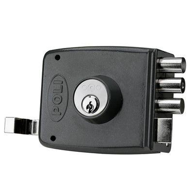 Cerradura Sobreponer Mecánica Poli 2201 de 3 Pitones Anticorte Para Puerta Acceso y Reja