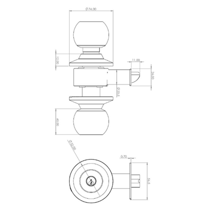 Pack 3 Cerraduras Cilíndricas Sfera 11203 Oficina/Dormitorio Inoxidable