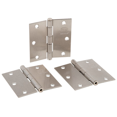 Pack 3 Bisagras De Acero Poli 3,5x3,5 Pulgadas Níquel Satín