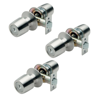 Pack 3 Cerraduras Tubular Pomo Urbano Oficina/Dormitorio Inoxidable