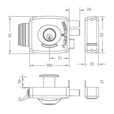 Cerradura Sobreponer Mecánica Poli Security Pro con 2 pitones para Reja
