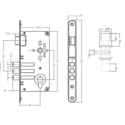 Cerradura Embutida 8000 B60 Oficina Inoxidable