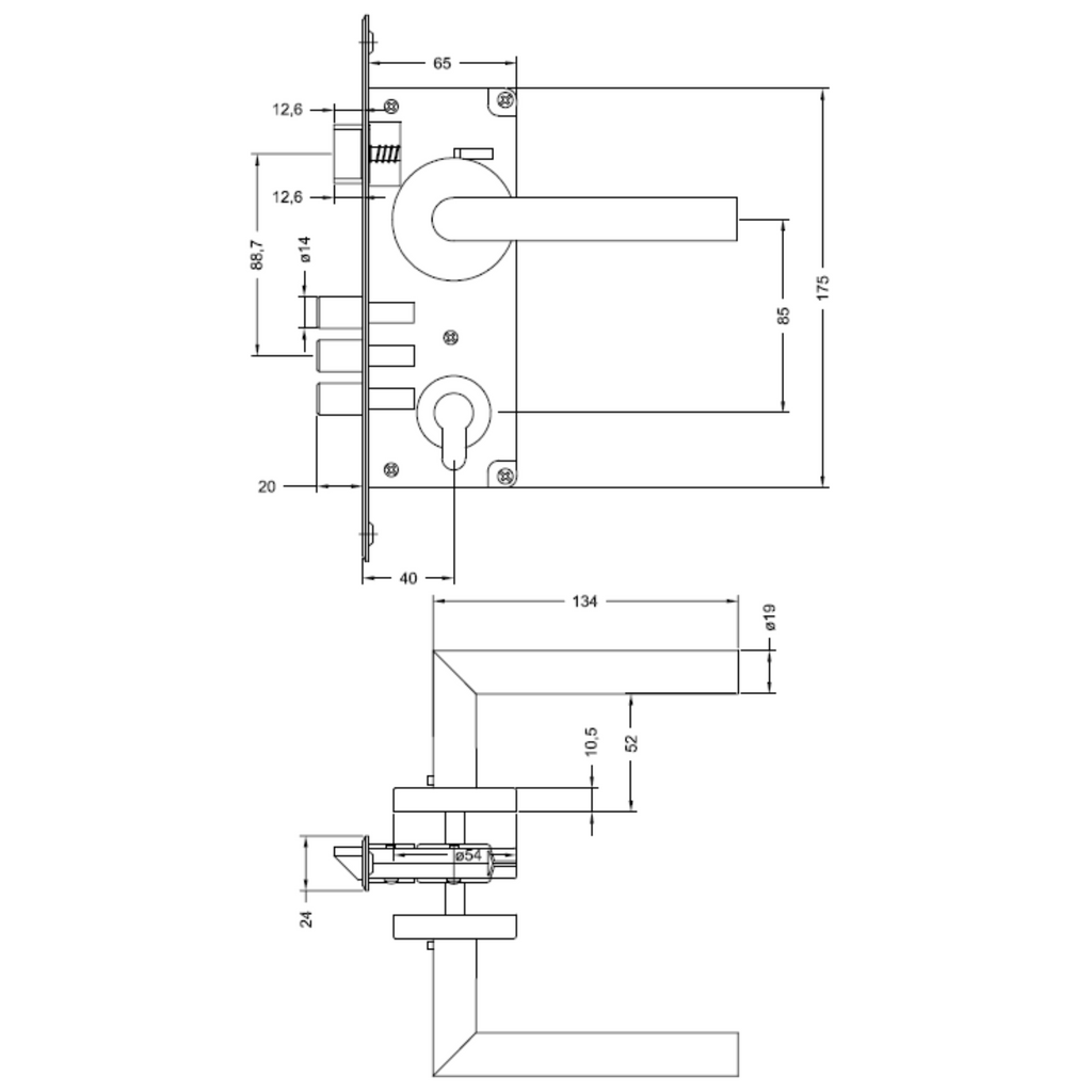 Cerradura Embutida Niza  B40 Oficina/Dormitorio Inoxidable