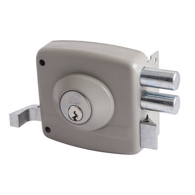 Cerradura Sobreponer Mecánica Poli Tradicional 1985 + Tirador exterior para Puertas de Acceso