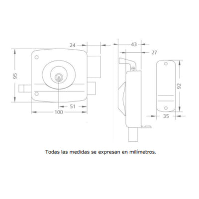 Cerradura Sobreponer Tradicional 1974 Cerrojo Macizo + Tirador Exterior