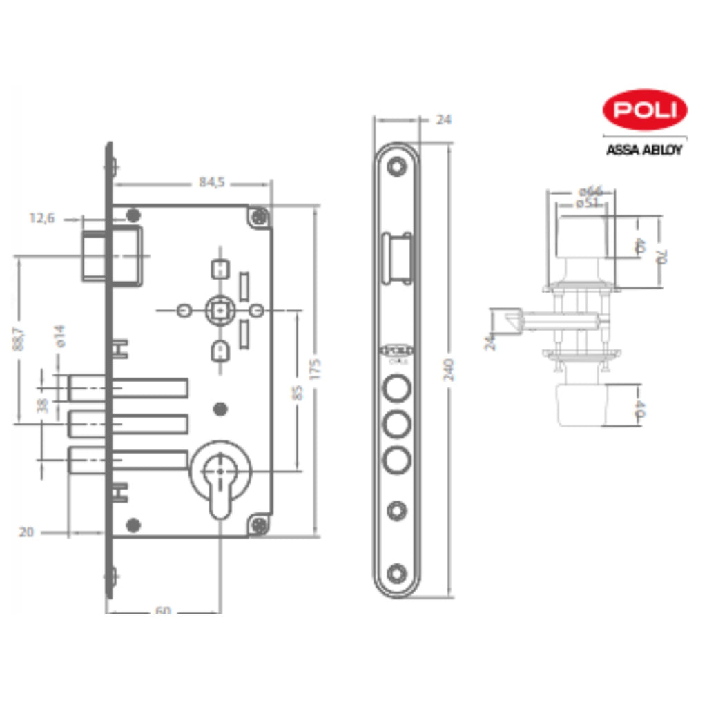 Cerradura Embutida Urbano B60 Acceso Fijo Inoxidable