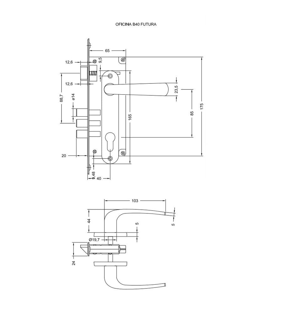 Cerradura Embutida Futura B40 Oficina Inoxidable