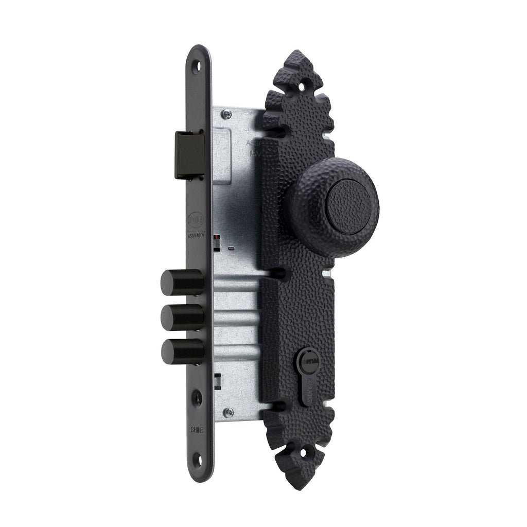 Cerradura Embutida Rústica B60 Negra de Acceso con Pomo Exterior Fijo