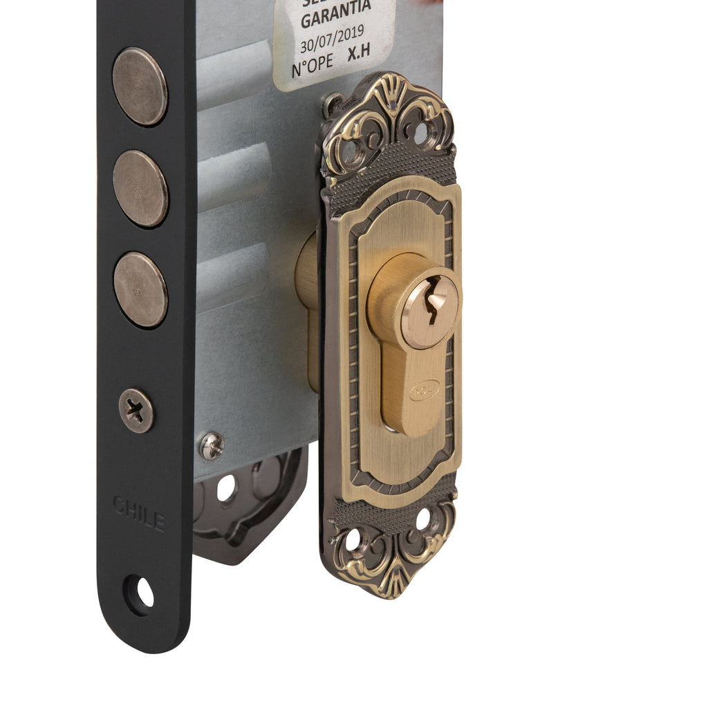 Cerradura Embutida Barroca B40 Bronce de Acceso con Manilla Interior