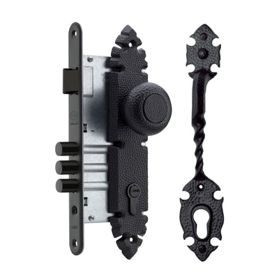 Cerradura Embutida Rústica B60 Acceso Negra con Pomo Interior y Tirador Exterior