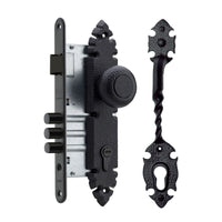 Cerradura Embutida Rústica B60 Acceso Negra con Pomo Interior y Tirador Exterior