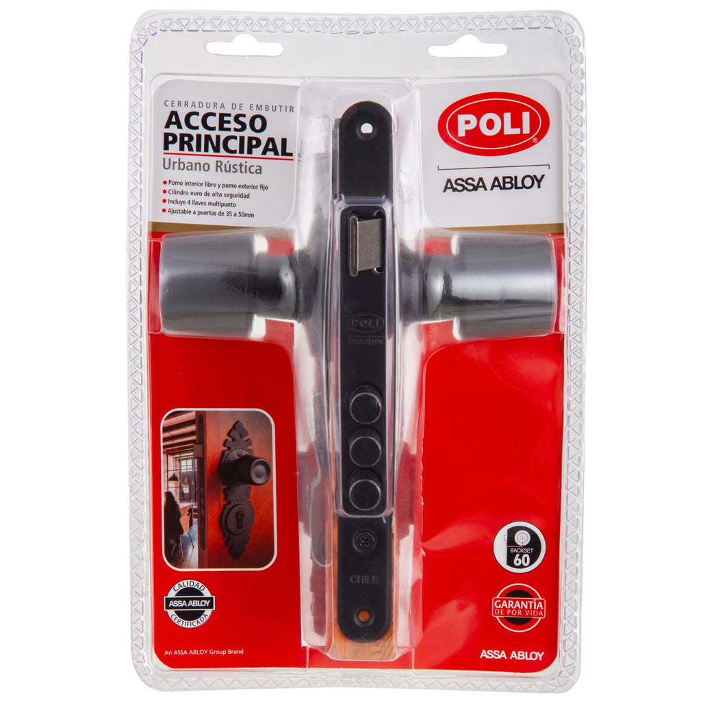Cerradura Embutida Urbano Rústica B60 Negra de Acceso con Pomo Exterior Fijo