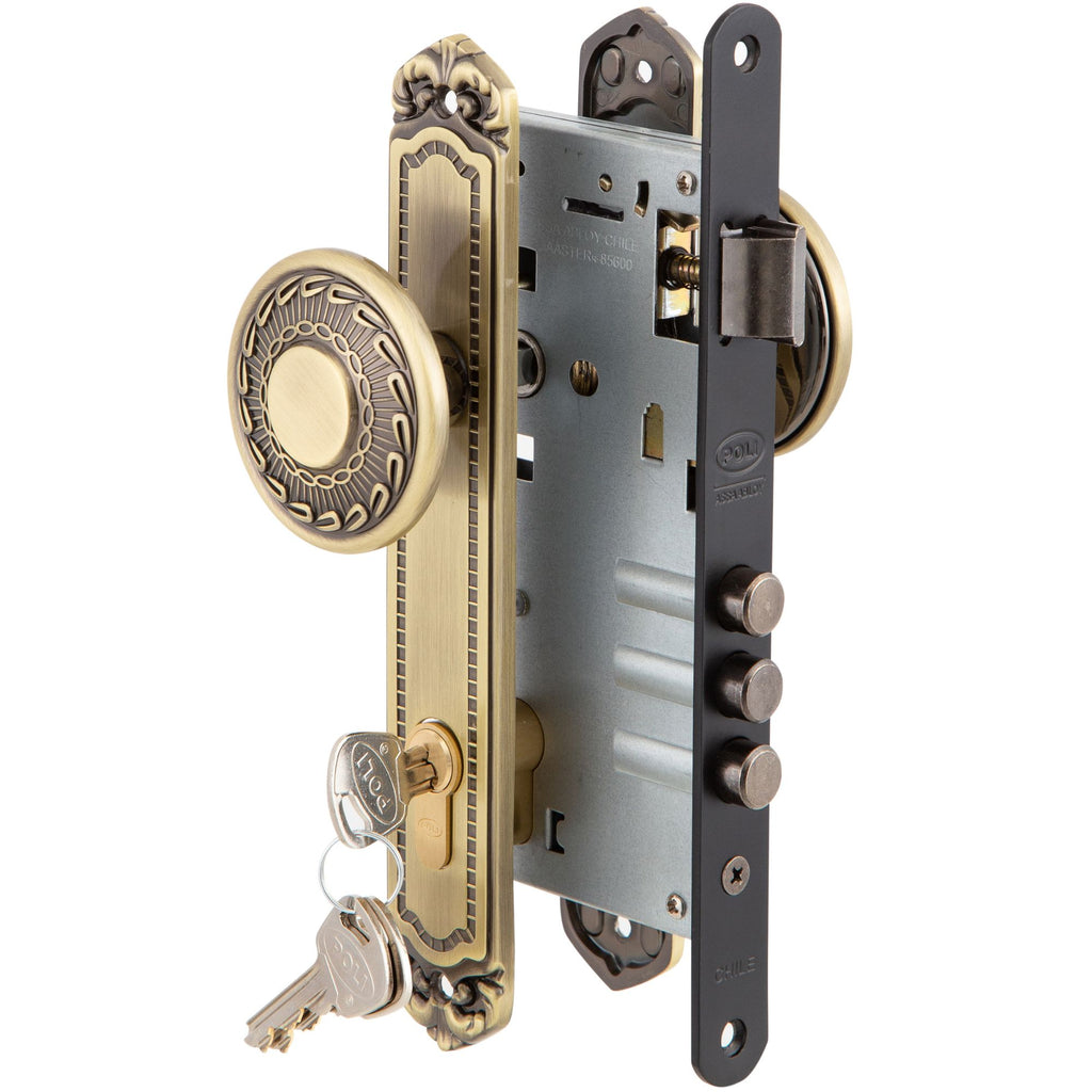 Cerradura Embutida Barroca B60 Bronce de Acceso con Pomo Exterior Fijo
