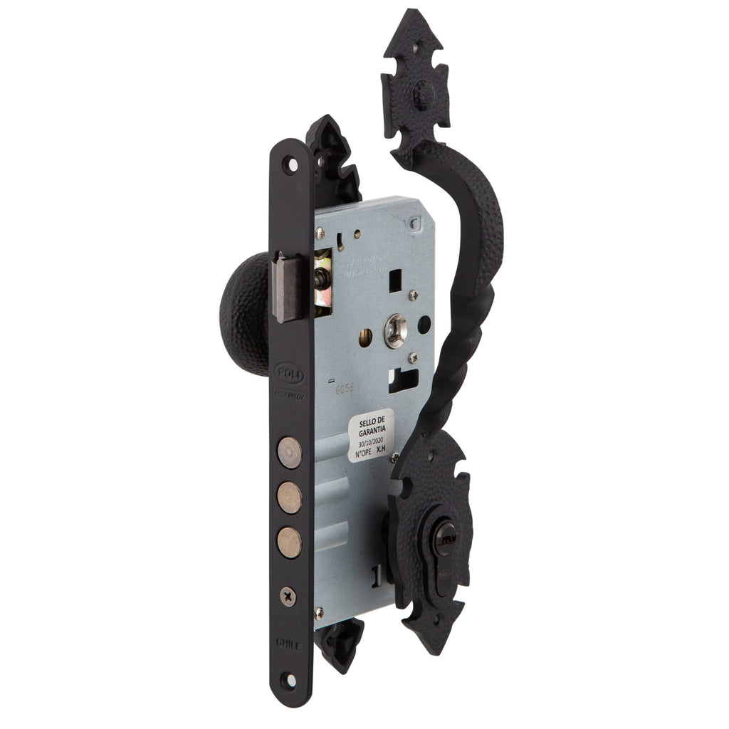 Cerradura Embutida Rústica B60 Acceso Negra con Pomo Interior y Tirador Exterior
