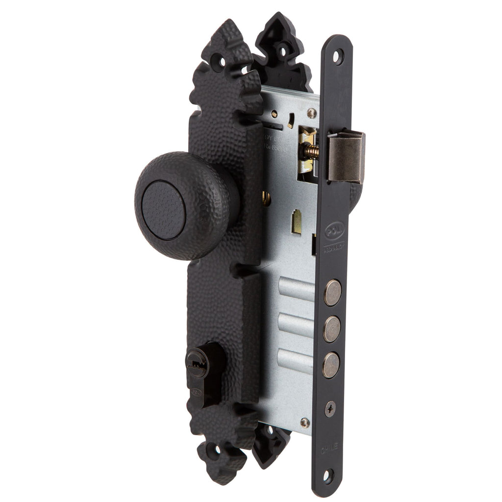 Cerradura Embutida Rústica B60 Negra de Acceso con Pomo Exterior Fijo