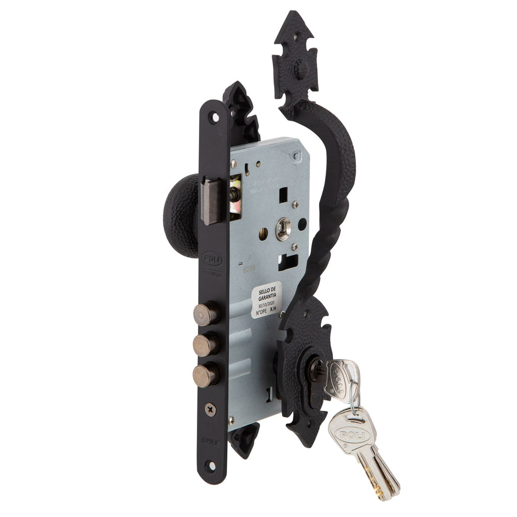 Cerradura Embutida Rústica B60 Acceso Negra con Pomo Interior y Tirador Exterior