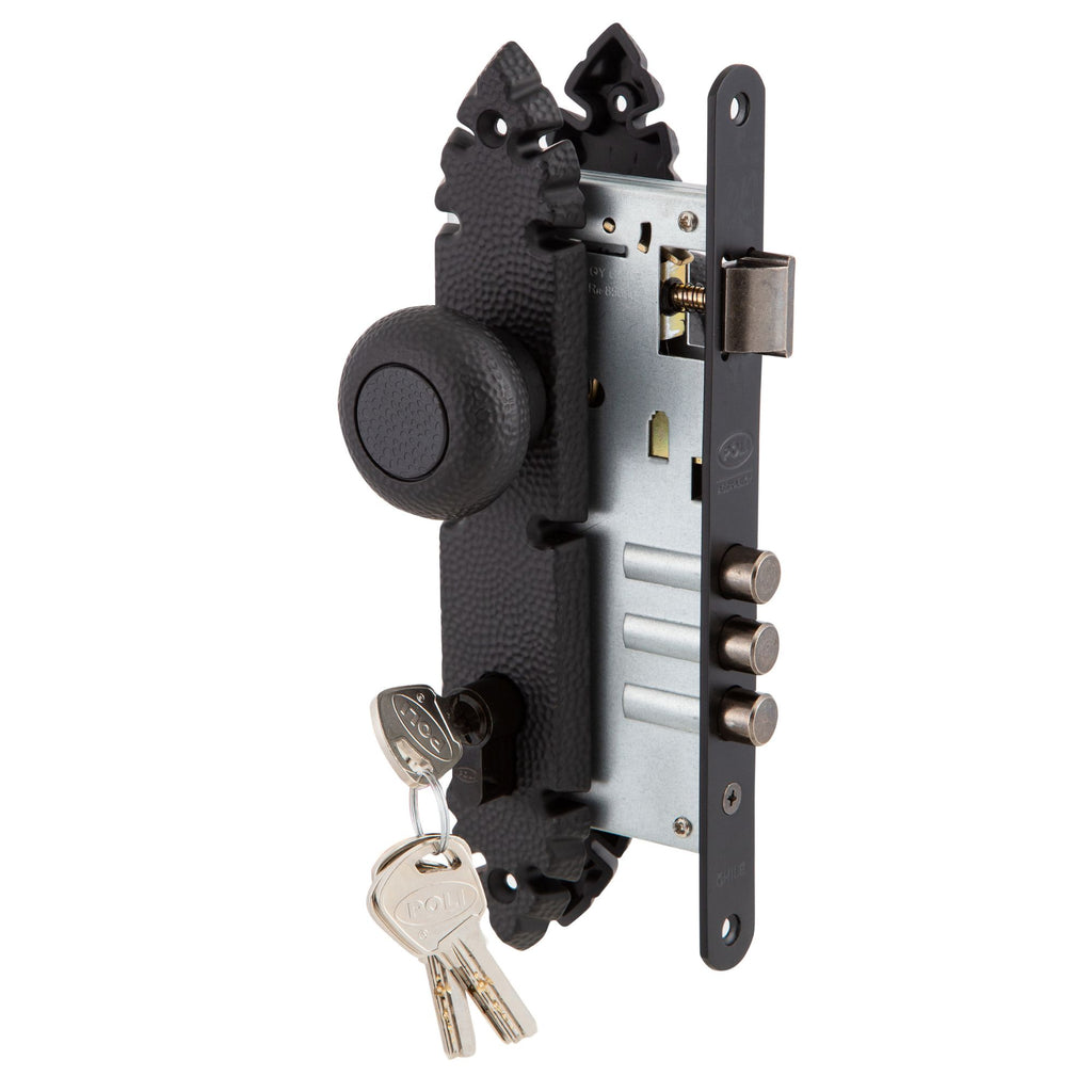 Cerradura Embutida Rústica B60 Negra de Acceso con Pomo Exterior Fijo