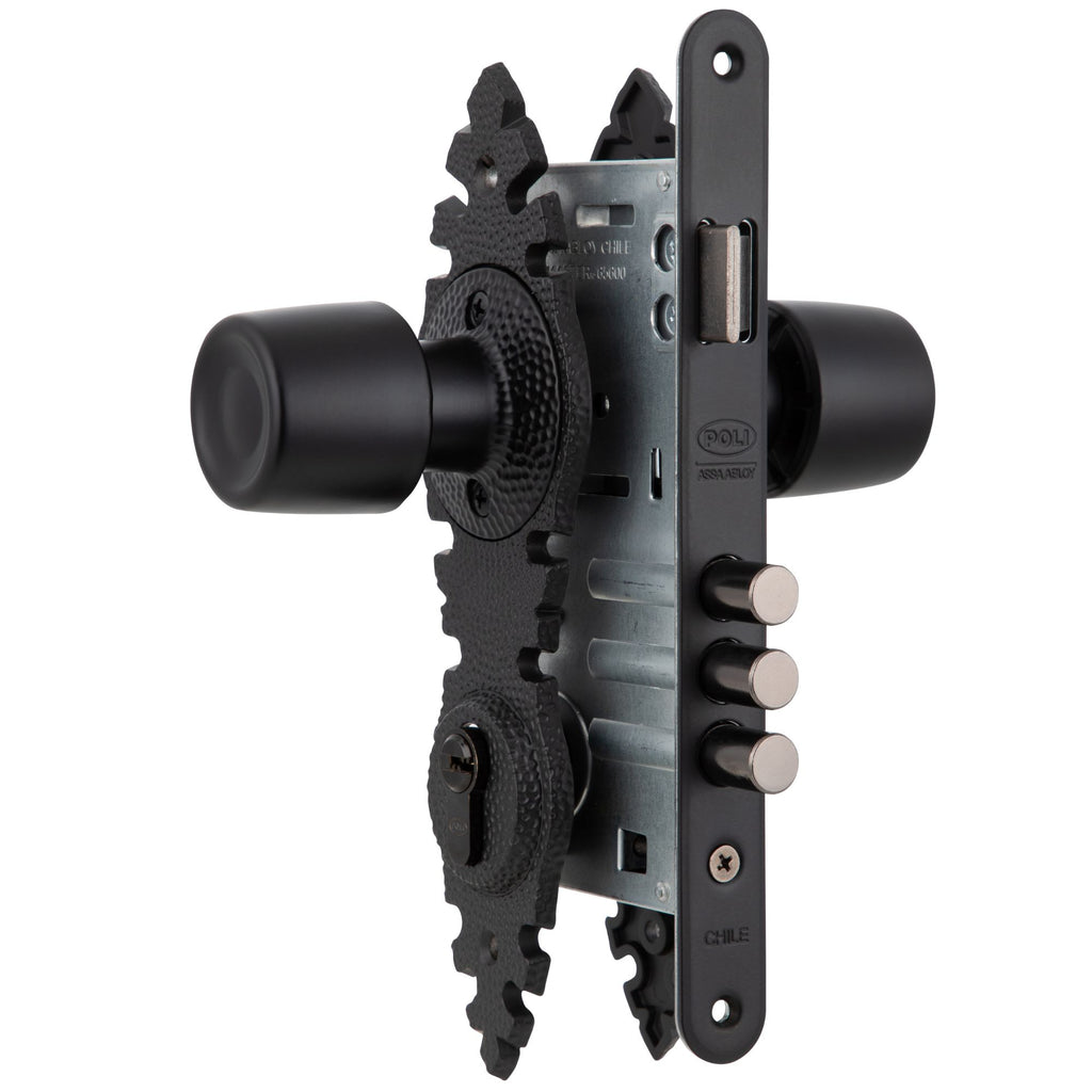 Cerradura Embutida Urbano Rústica B60 Negra de Acceso con Pomo Exterior Fijo
