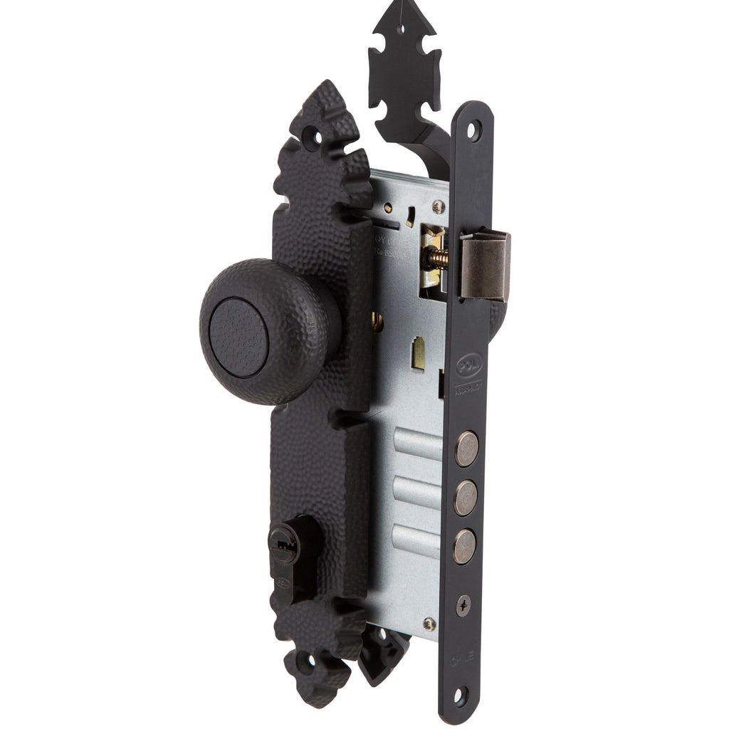 Cerradura Embutida Rústica B60 Acceso Negra con Pomo Interior y Tirador Exterior