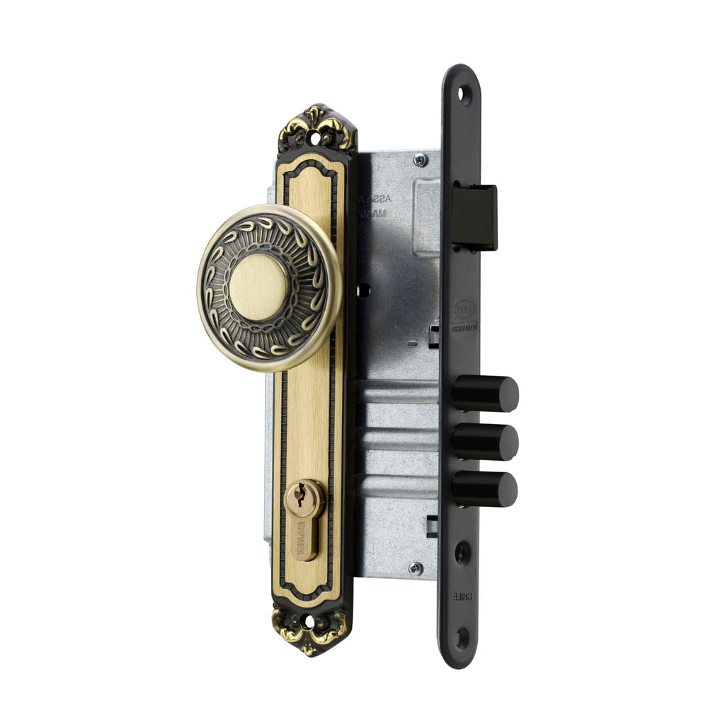 Cerradura Embutida Barroca B60 Bronce de Acceso con Pomo Exterior Fijo