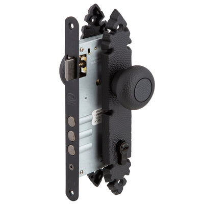 Cerradura Embutida Rústica B60 Negra de Acceso con Pomo Exterior Fijo