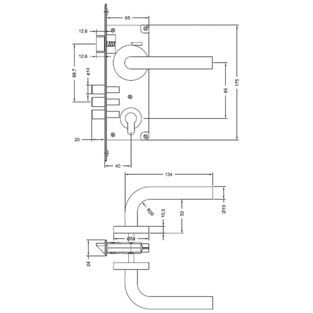 Cerradura Embutida Poli Monaco B40 para Oficina/Dormitorio Inoxidable