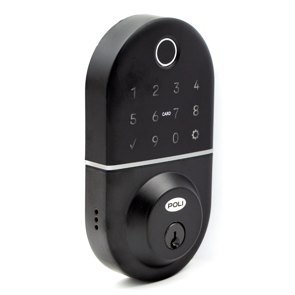 NUEVO Pack Cerrojo Digital Inteligente Poli Smart 1100 Negro Apertura Huella, Tarjeta y Código