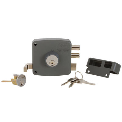 Cerradura Sobreponer Mecánica Poli Chilena 2010 con Cerrojo 2 pitones para Puerta de Acceso y Reja