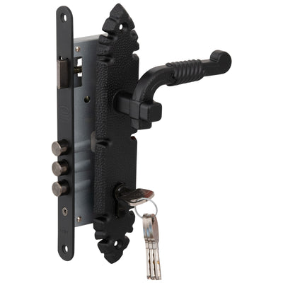 Cerradura Embutida Rústica B40 Negra con Tirador Exterior y Manilla Interior