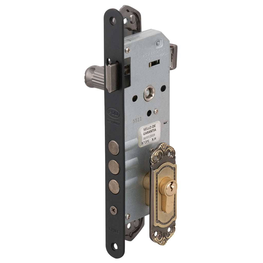 Cerradura Embutida Barroca B40 Bronce de Acceso con Manilla Interior